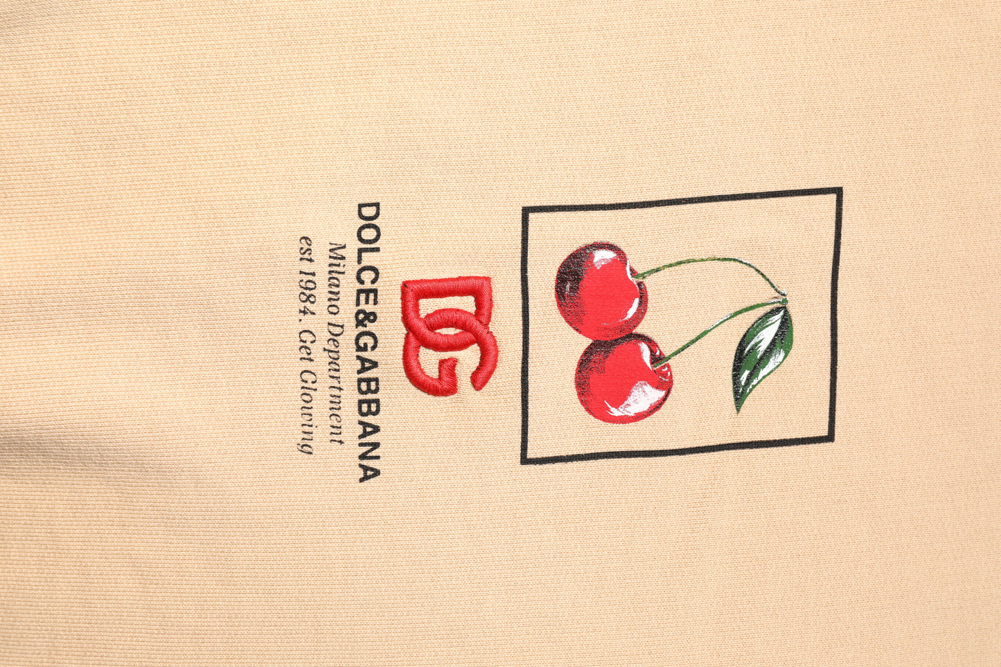 Beige Cherry Print Crew Neck Pullover Sweater