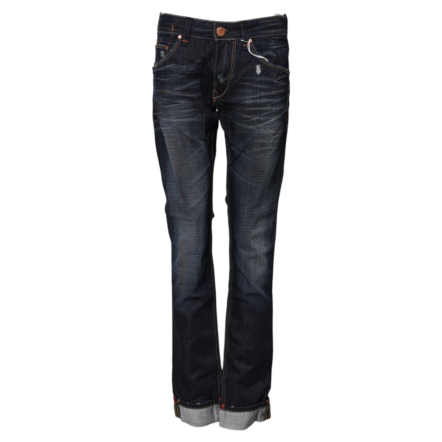 Blue Washed Cotton Mid Waist Flared Denim Jeans