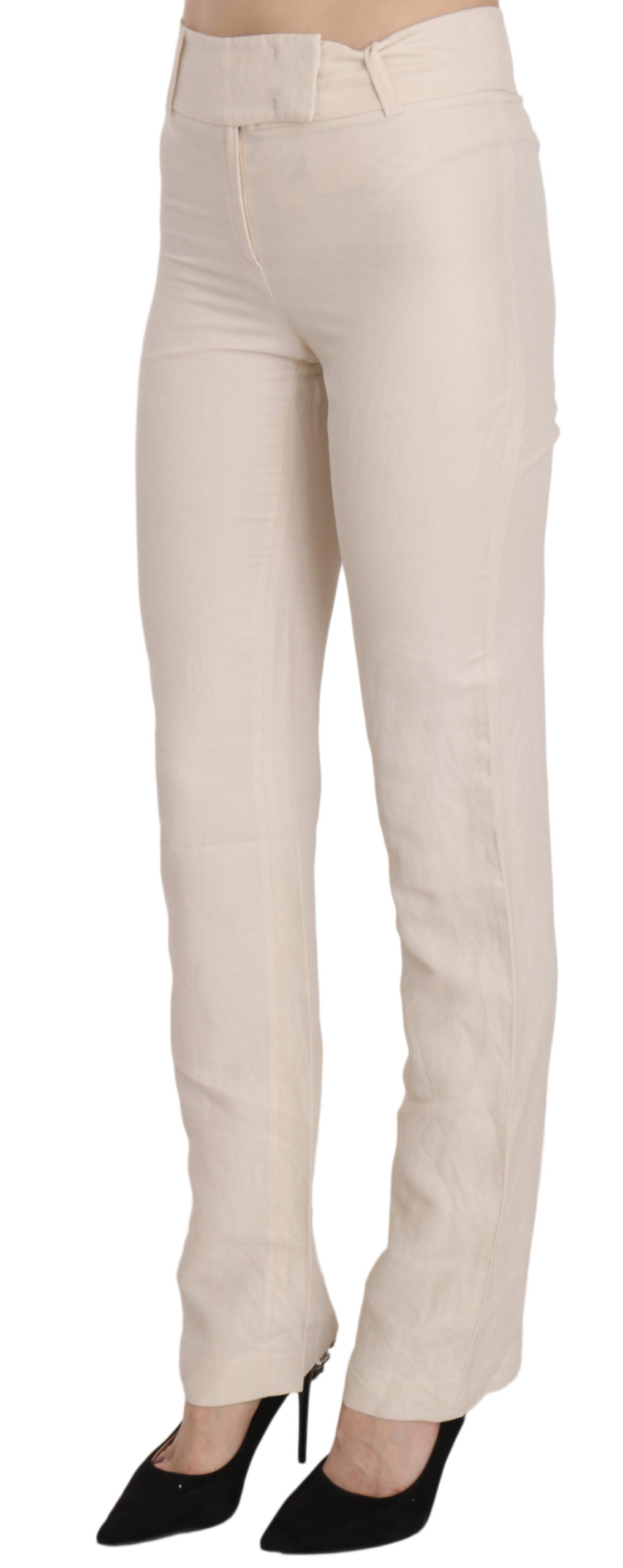 White High Waist Silk Blend Flared Dress Trousers Pants