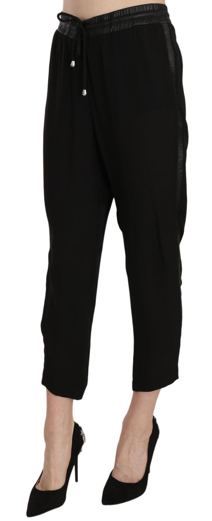 Black Polyester High Waist Cropped Trousers Pants