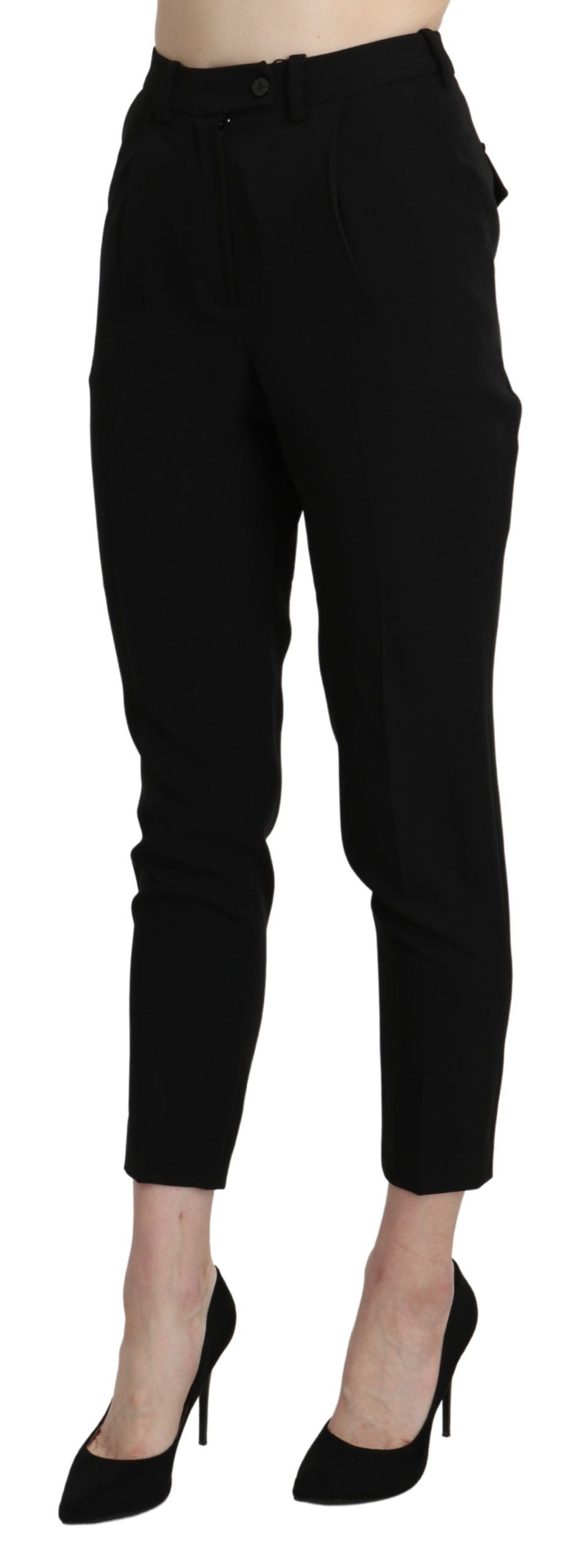 Black High Waist Skinny Cropped Dress Trouser Pant