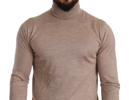 Beige Cashmere Turtleneck Pullover Sweater