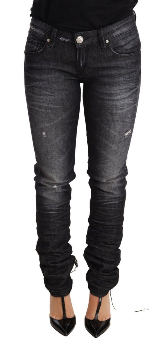 Black Washed Cotton Low Waist Skinny Denim Trouser Jeans
