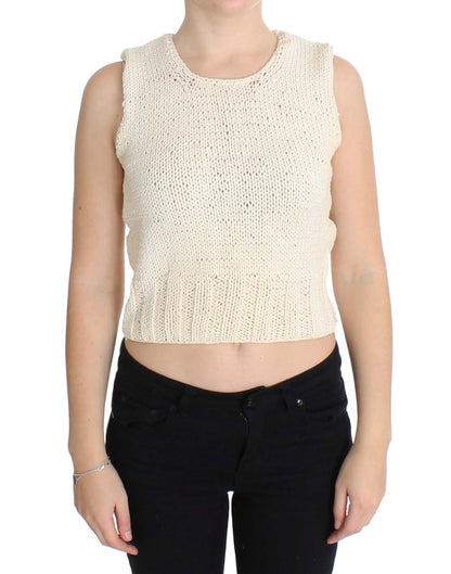 Beige Cotton Blend Knitted Sleeveless Sweater