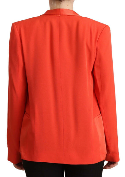 Orange Long Sleeves Acetate Blazer Pocket Overcoat Jacket