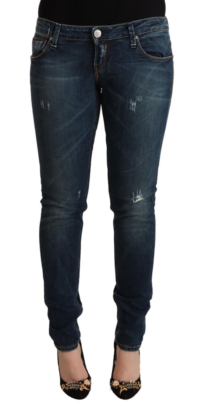Blue Washed Low Waist Slim Fit Denim Jeans