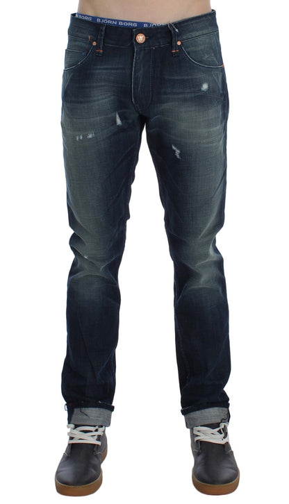 Blue Wash Cotton Denim Slim Fit Jeans