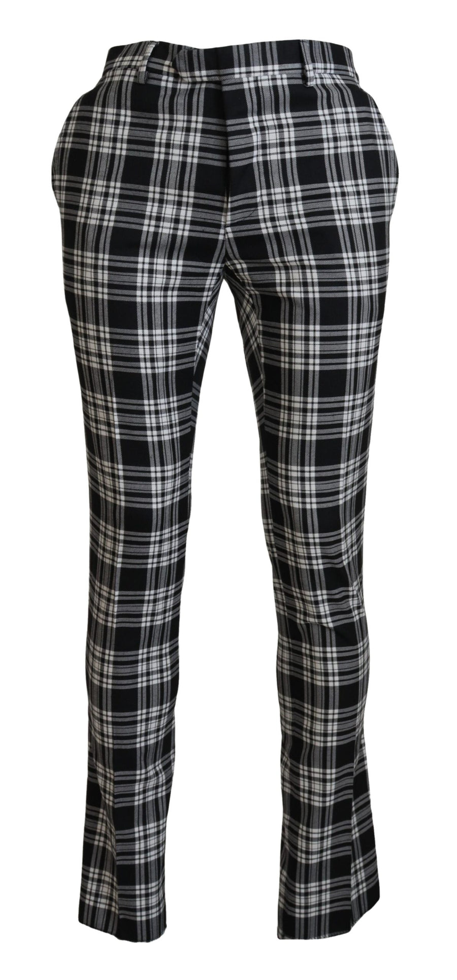 Black Checkered Cotton Men Casual Pants