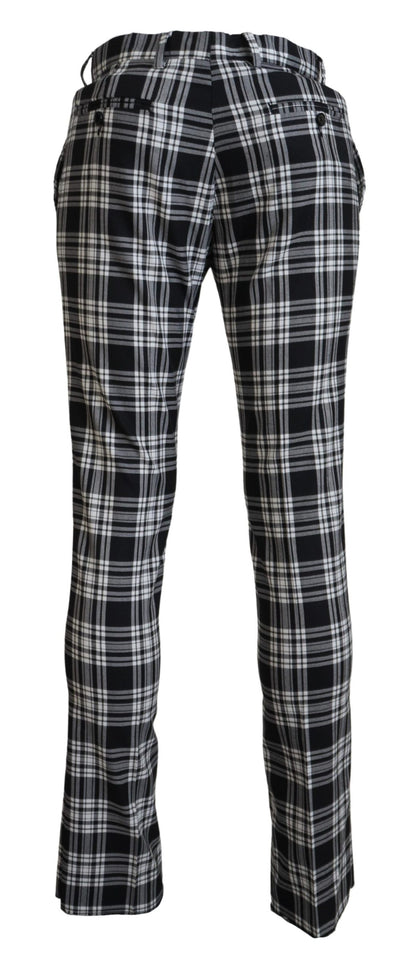 Black Checkered Cotton Men Casual Pants