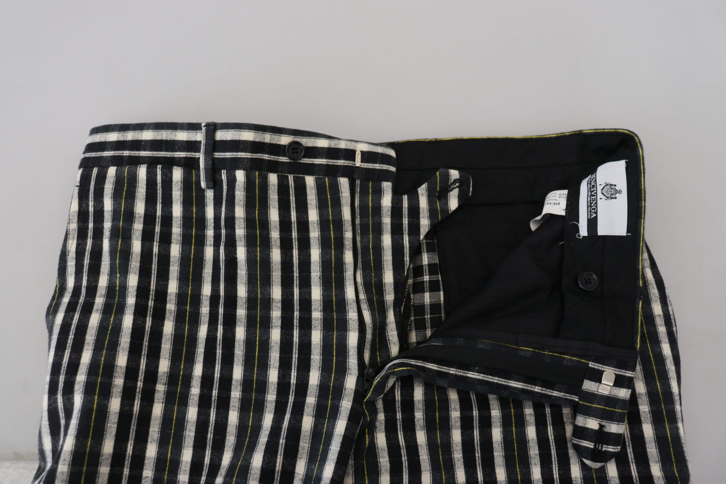 Black Checkered Cotton Casual Pants
