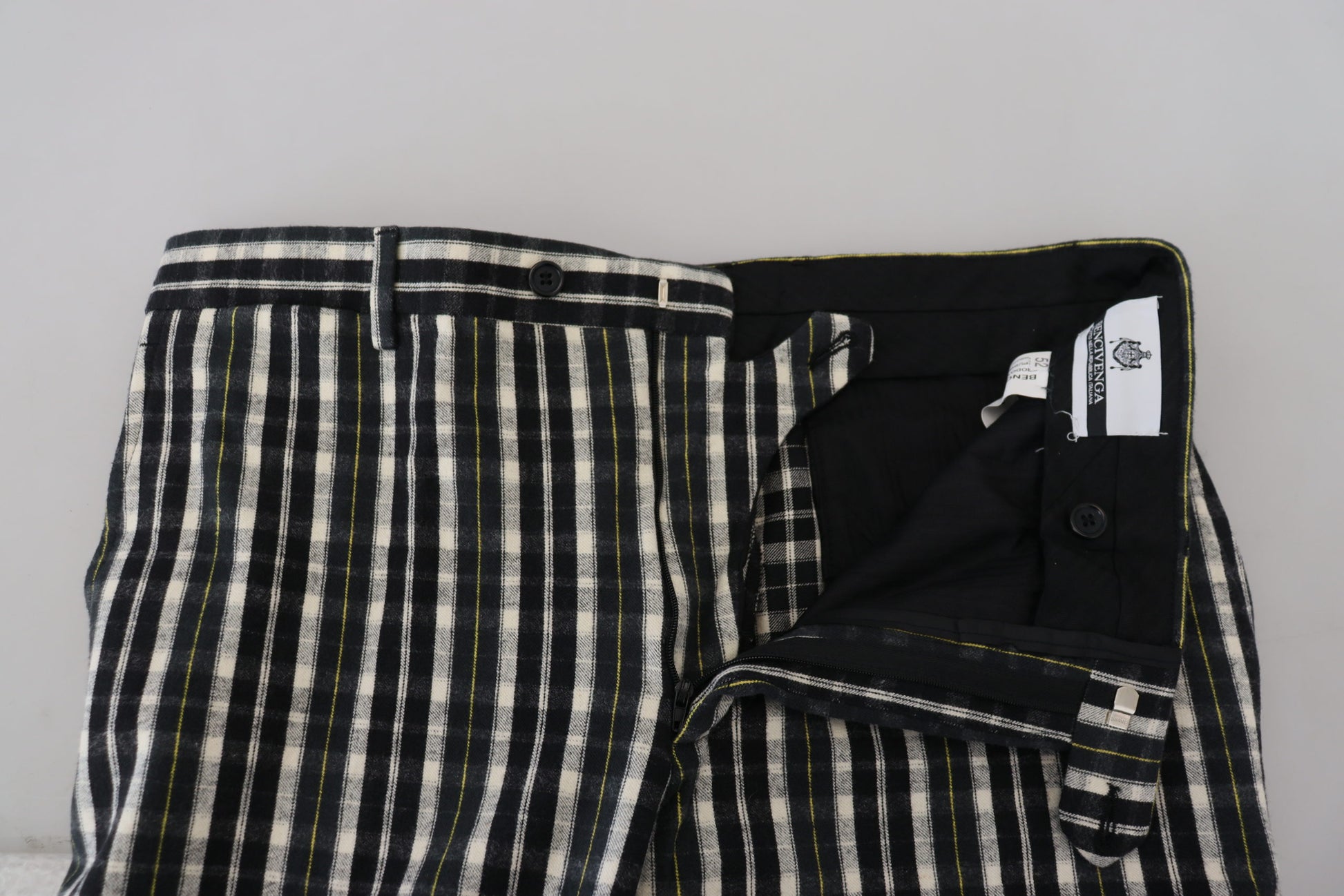 Black Checkered Cotton Casual Pants