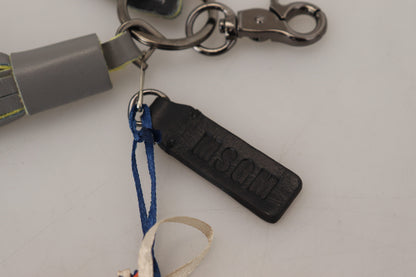 Multicolor Rocket Ship Silver Tone Metal Keychain