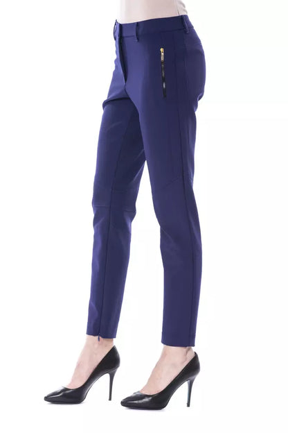 Blue Polyester Women's Slim Fit Pant