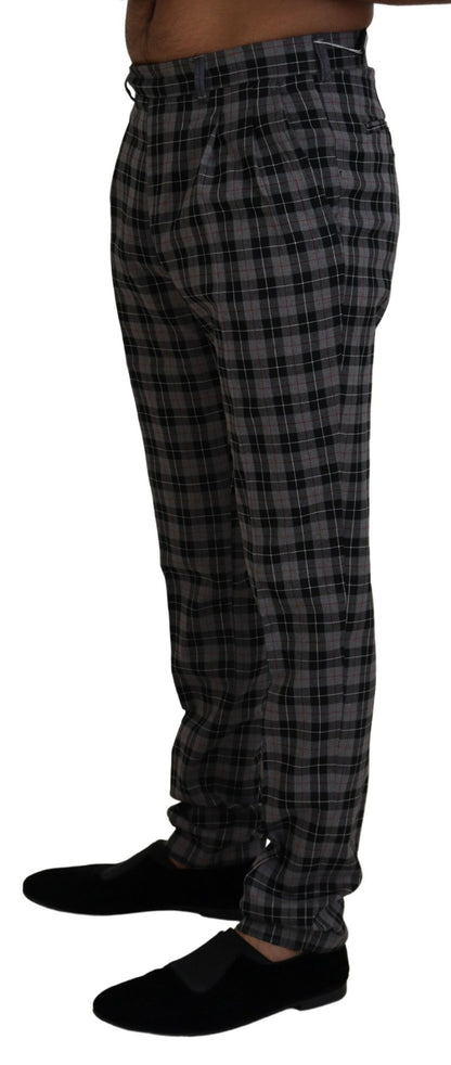 Gray Checkered Slim Fit Men Pants