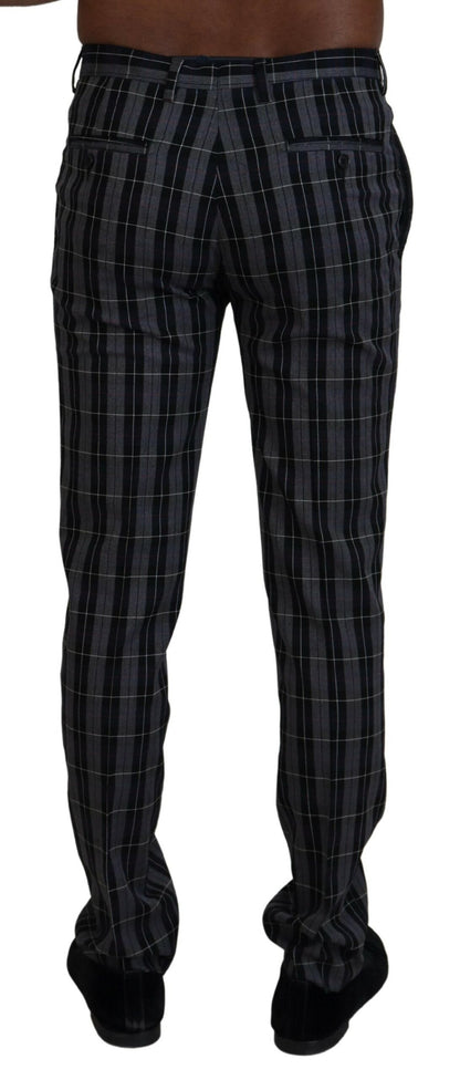 Gray Checkered Slim Fit Men Pants