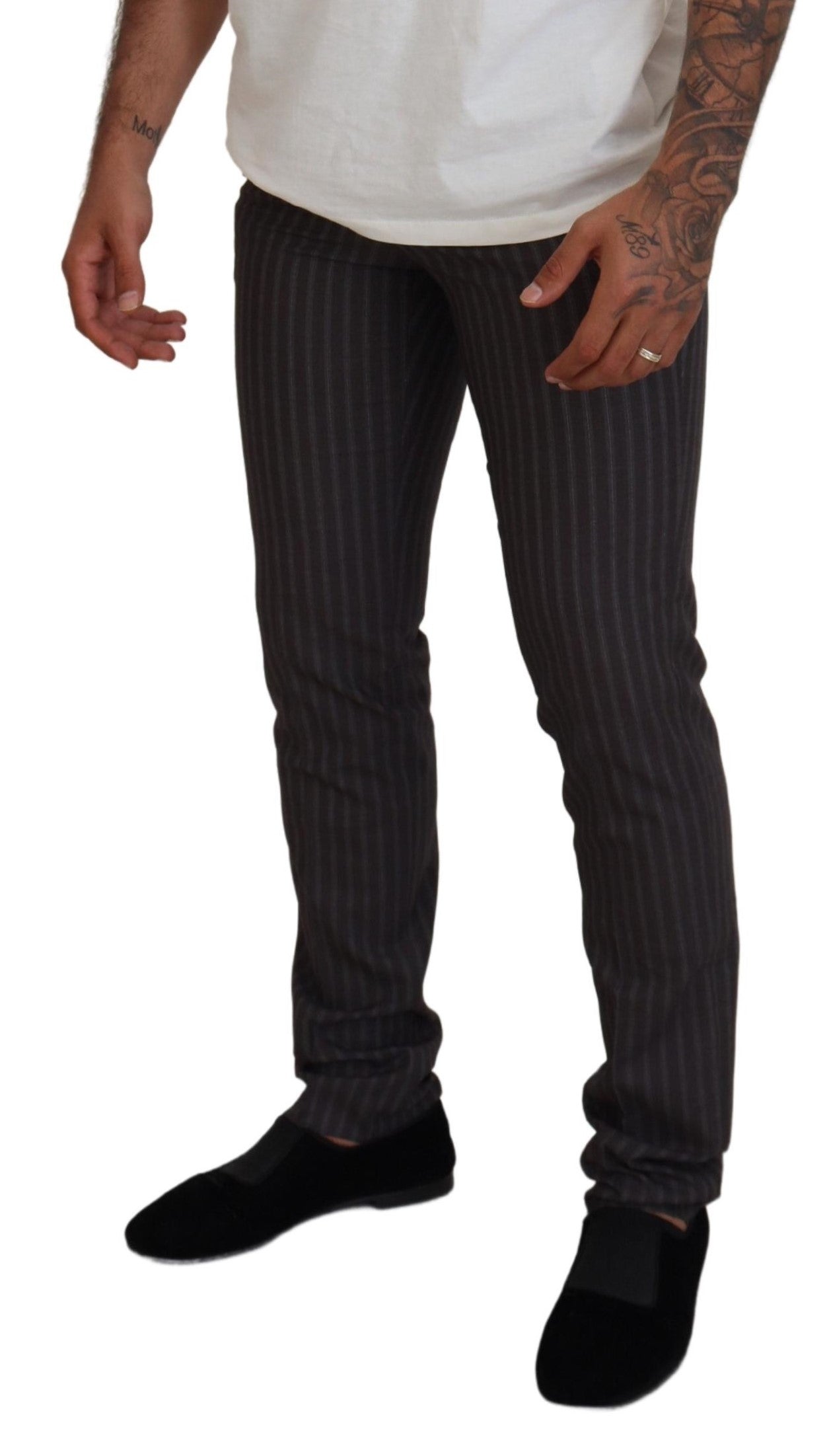 Brown Stripes Slim Fit Men Pants
