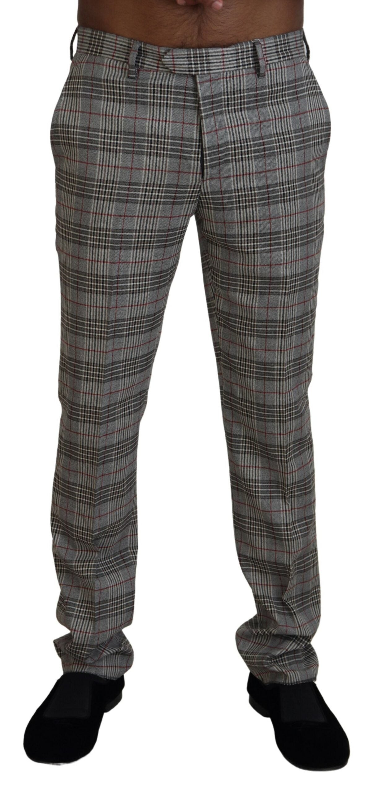 Gray Checkered Skinny Men Pants