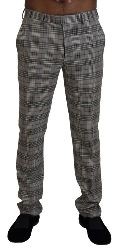Gray Checkered Skinny Men Pants