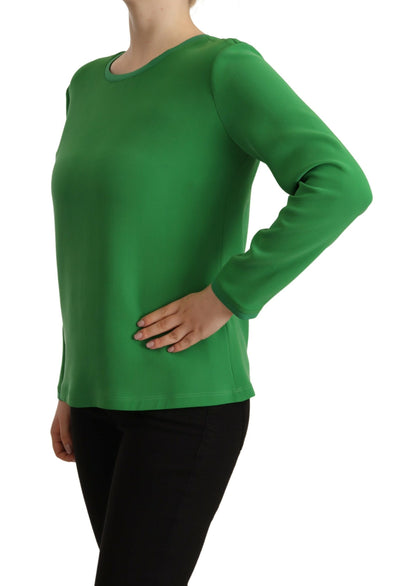 Green Silk Long Sleeves Round Neck Sweater