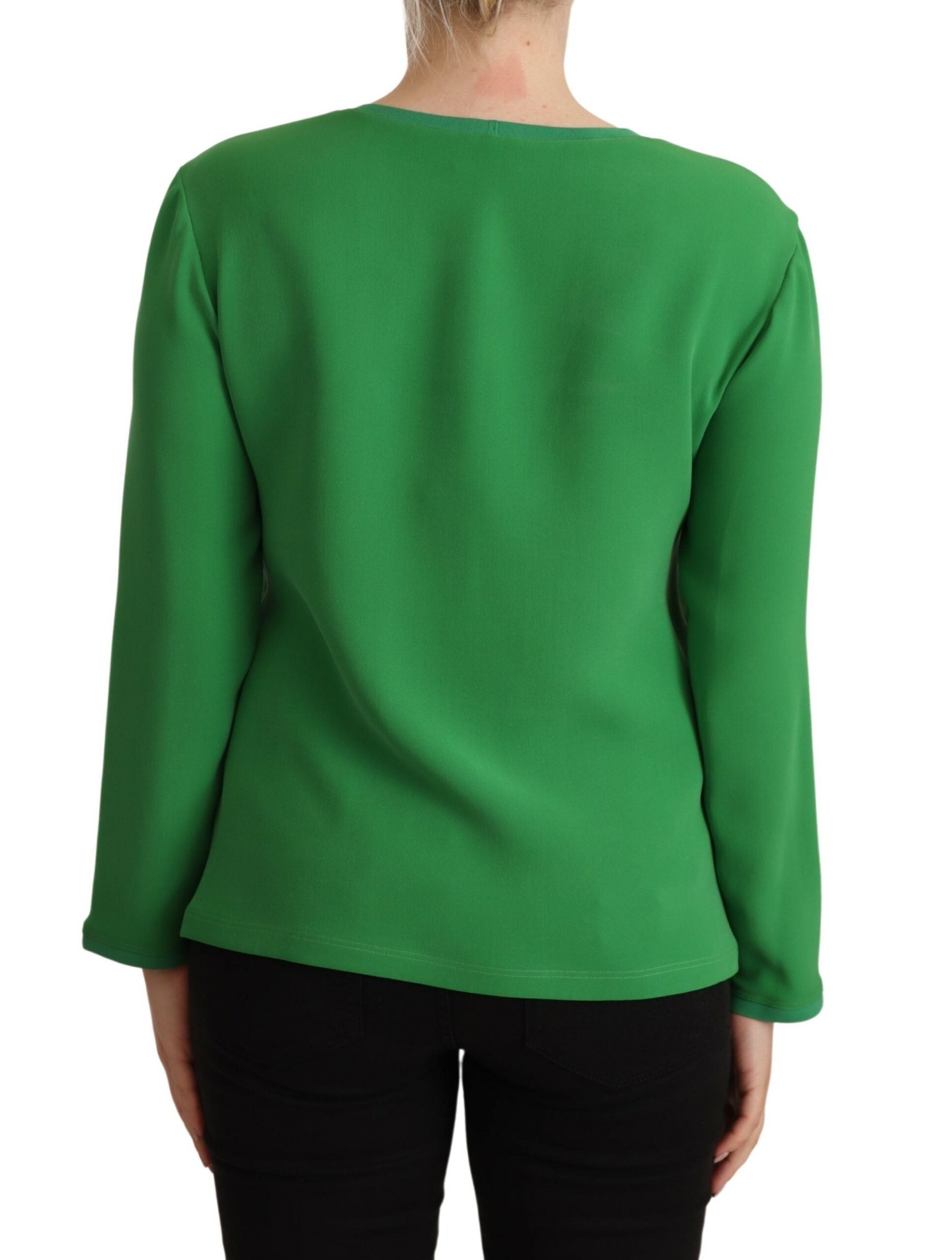 Green Silk Long Sleeves Round Neck Sweater