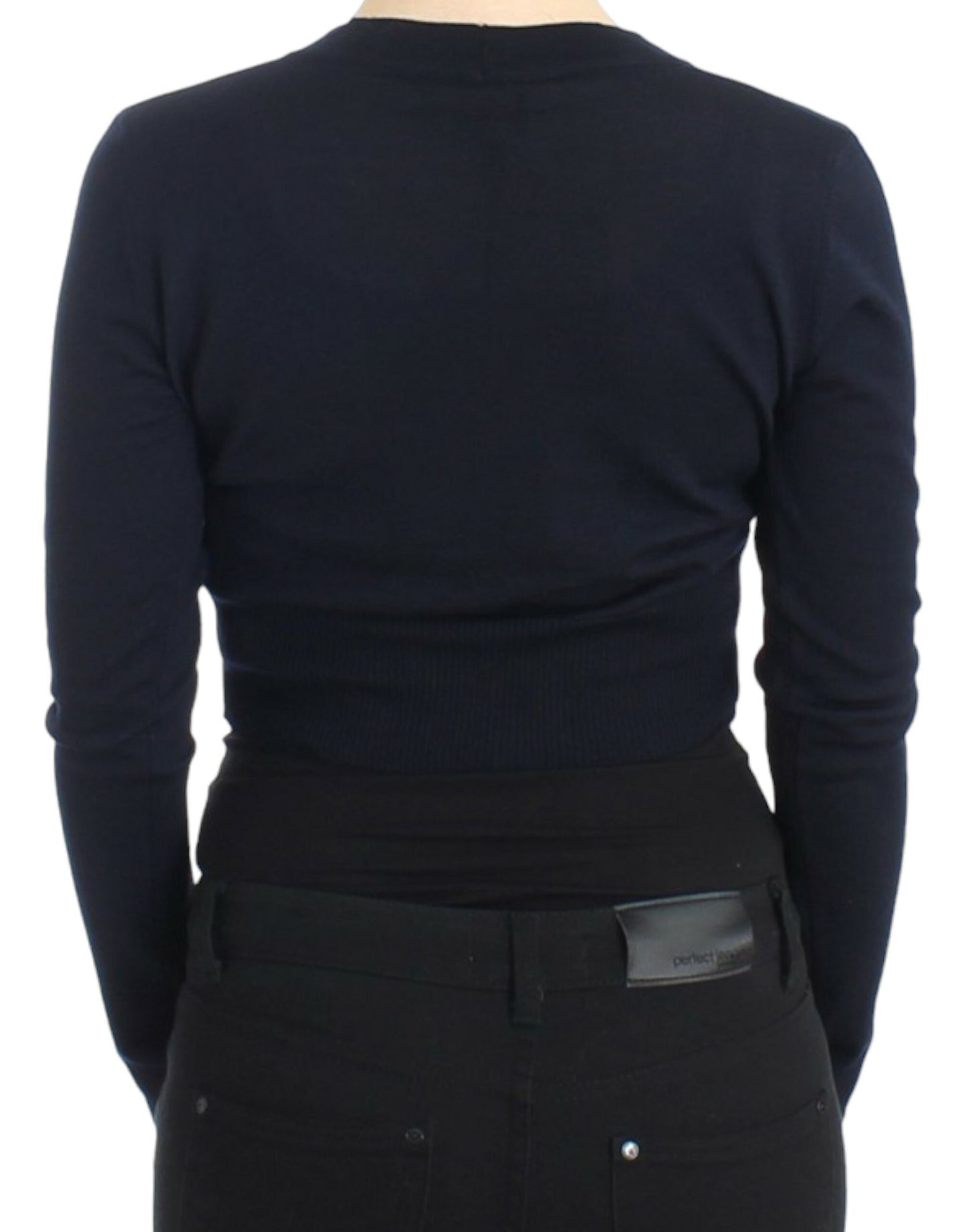 Blue cropped wool cardigan