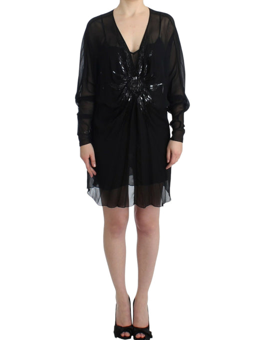 Black long sleeve silk dress