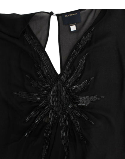 Black long sleeve silk dress