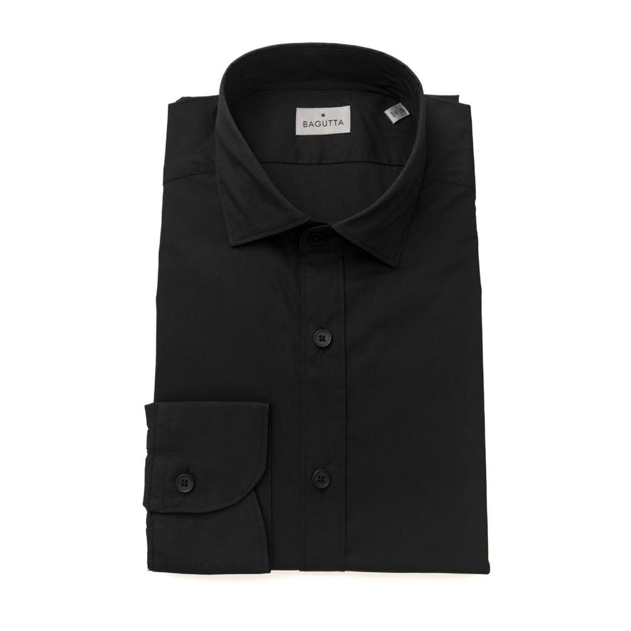 Black Cotton Men Shirt with French Collar