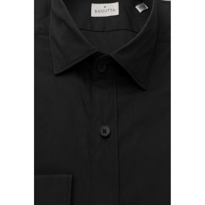 Black Cotton Men Shirt with French Collar