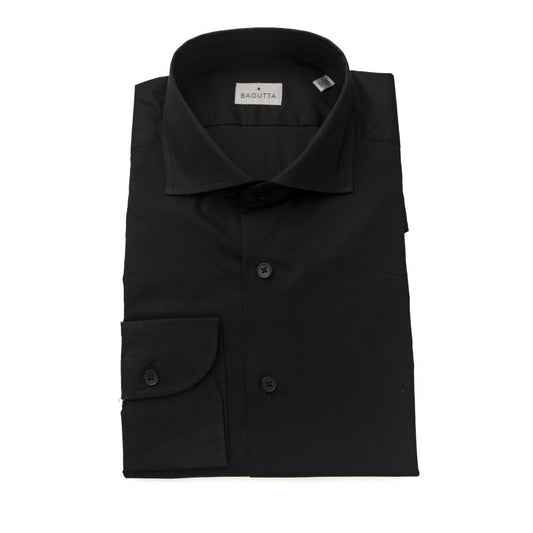 "Black Cotton Men Shirt with French Collar"