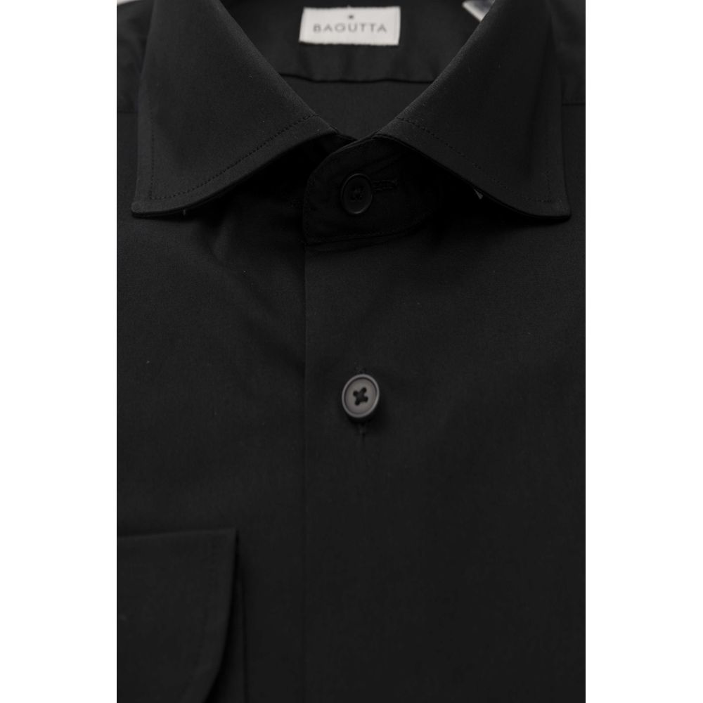 "Black Cotton Men Shirt with French Collar"