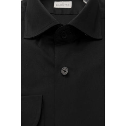"Black Cotton Men Shirt with French Collar"