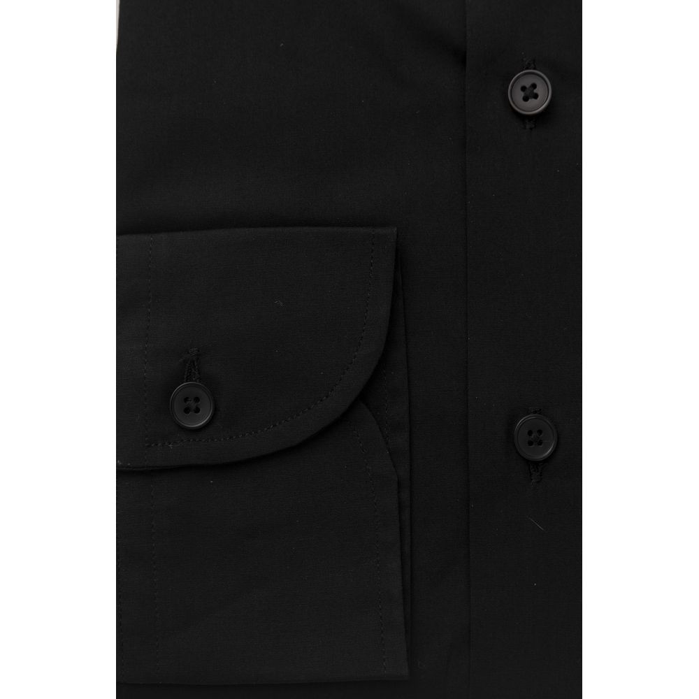 "Black Cotton Men Shirt with French Collar"