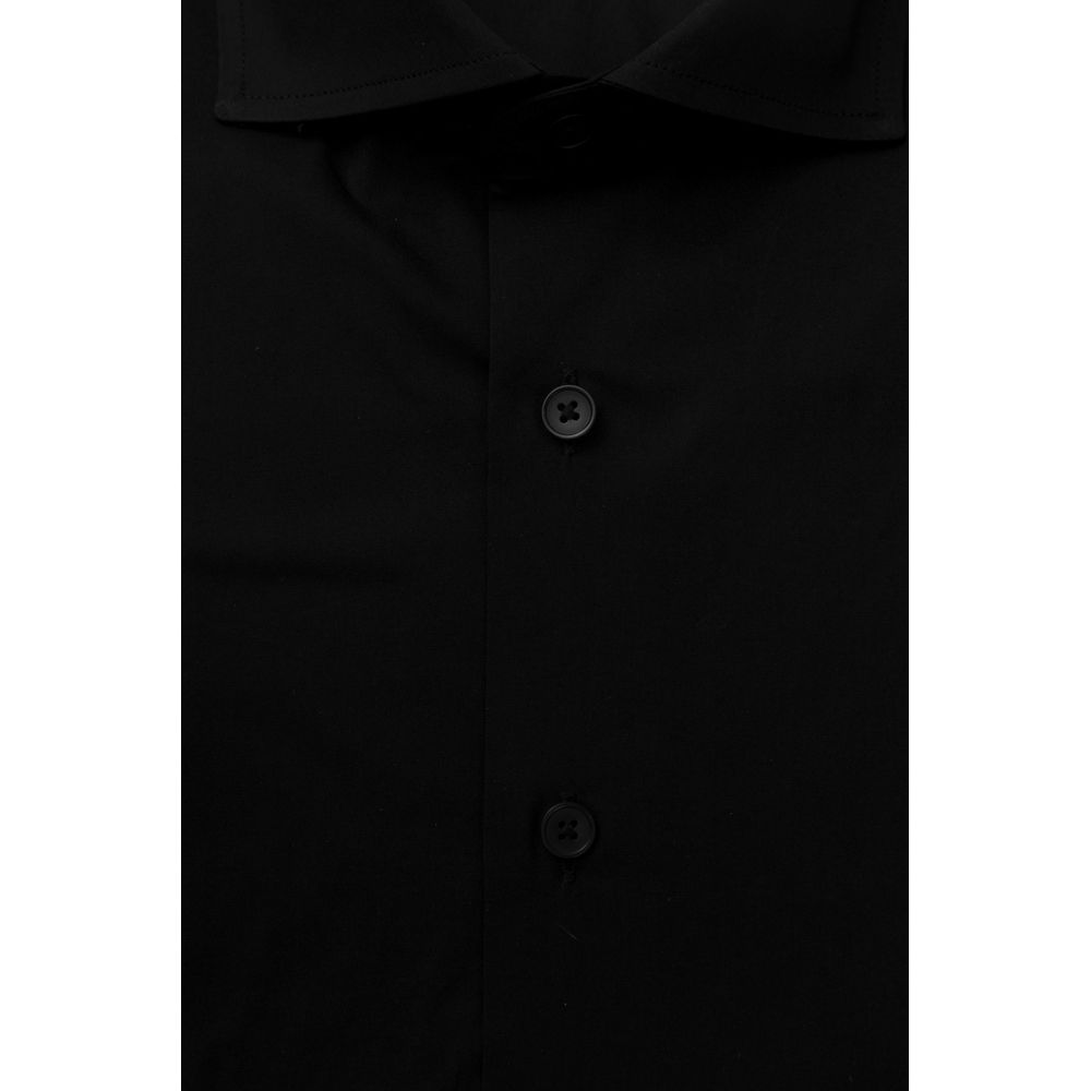 "Black Cotton Men Shirt with French Collar"