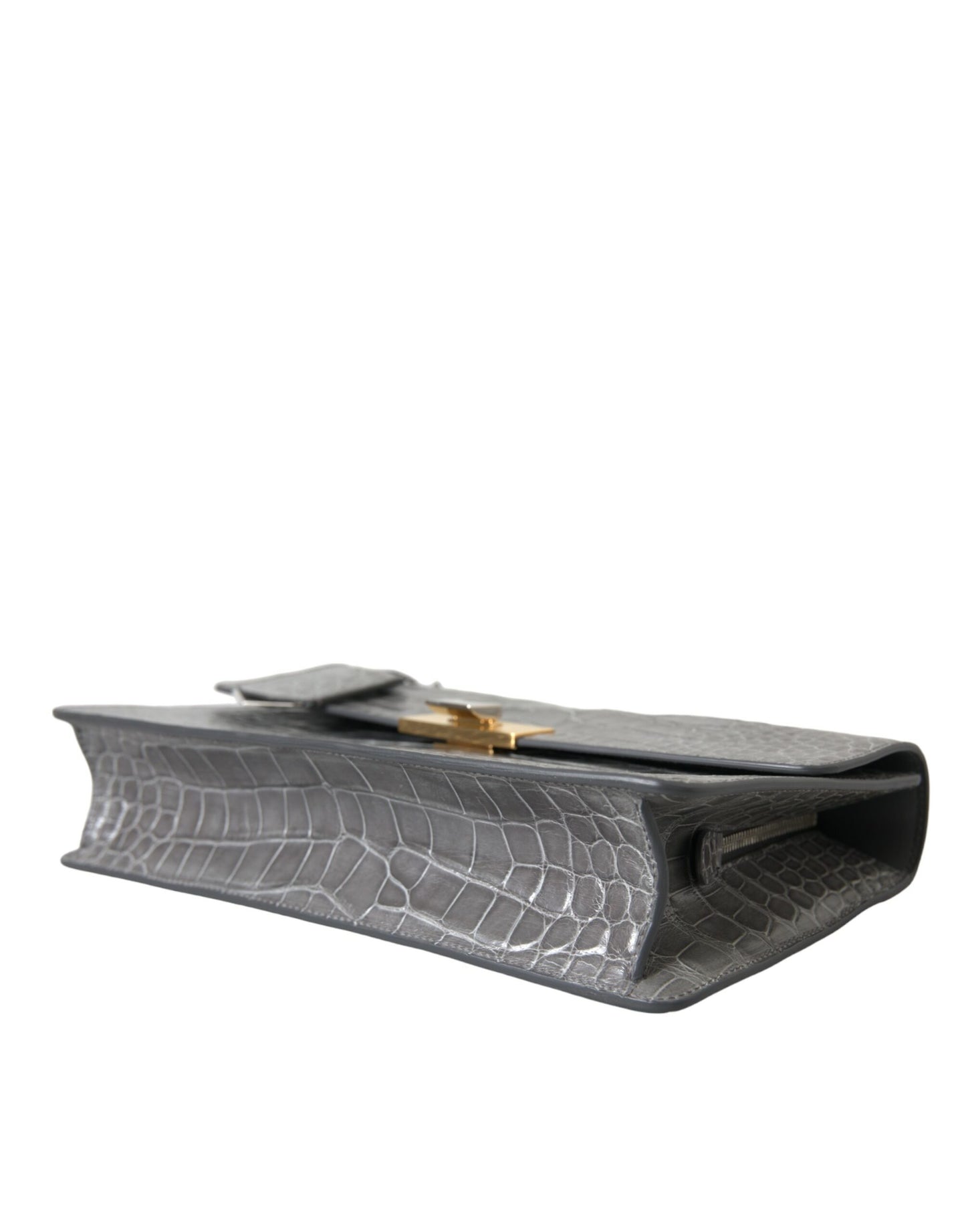 Gray Exotic Leather Medium Shoulder Hand Purse Bag