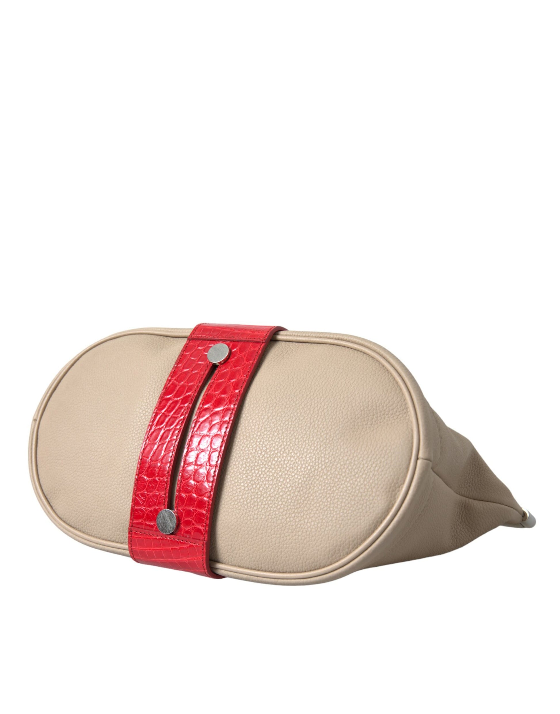 Beige Red Two Tone Exotic Leather Pouch Bag
