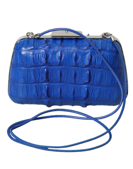 Blue Exotic Skin Leather Shoulder Crossbody Box Clutch Bag