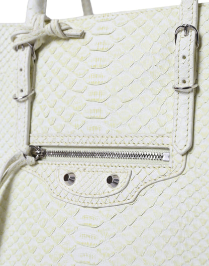 White Yellow Exotic Skin Leather Shopping Tote PAPIER Bag
