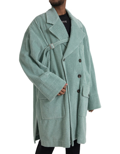 Blue Double Breasted Corduroy Cotton Jacket