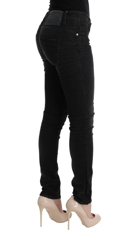 Black Denim Cotton Bottoms Slim Fit Jeans