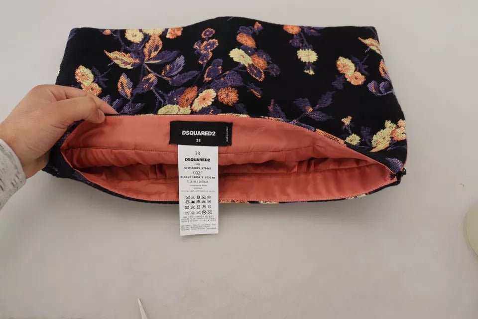 Black Floral Embroidery Mid Waist A-line Mini Skirt