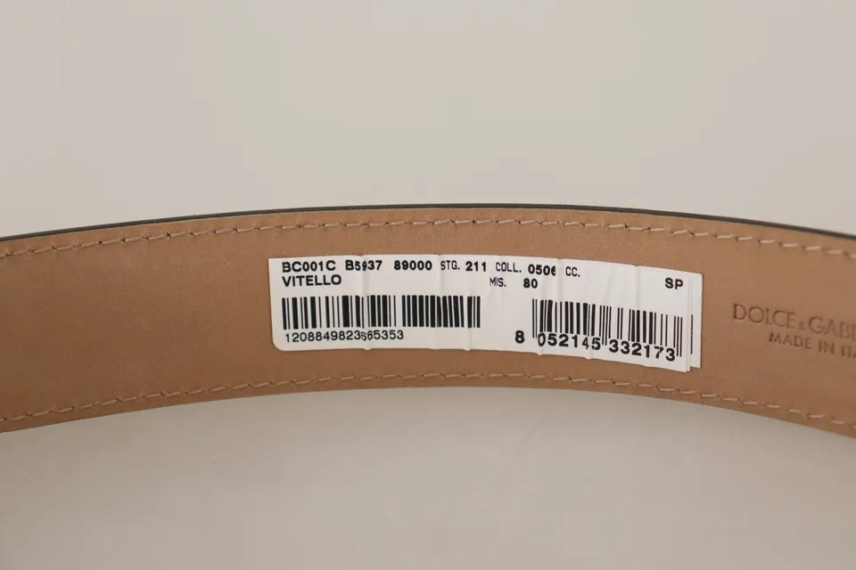 Black Leather Gold Metal Logo Engraved Buckle Belt