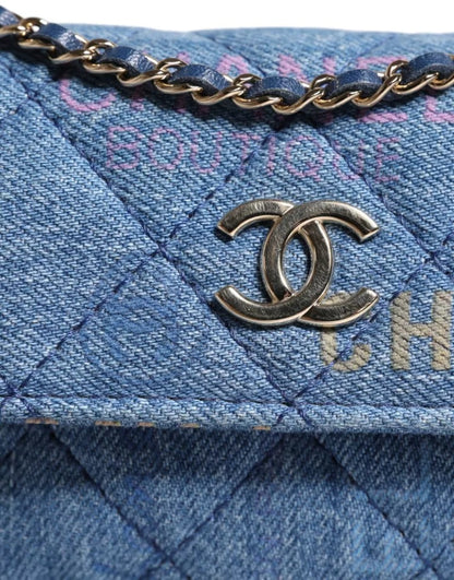 Denim Mood Flap Micro Logo Printed Fringed Shoulder Bag