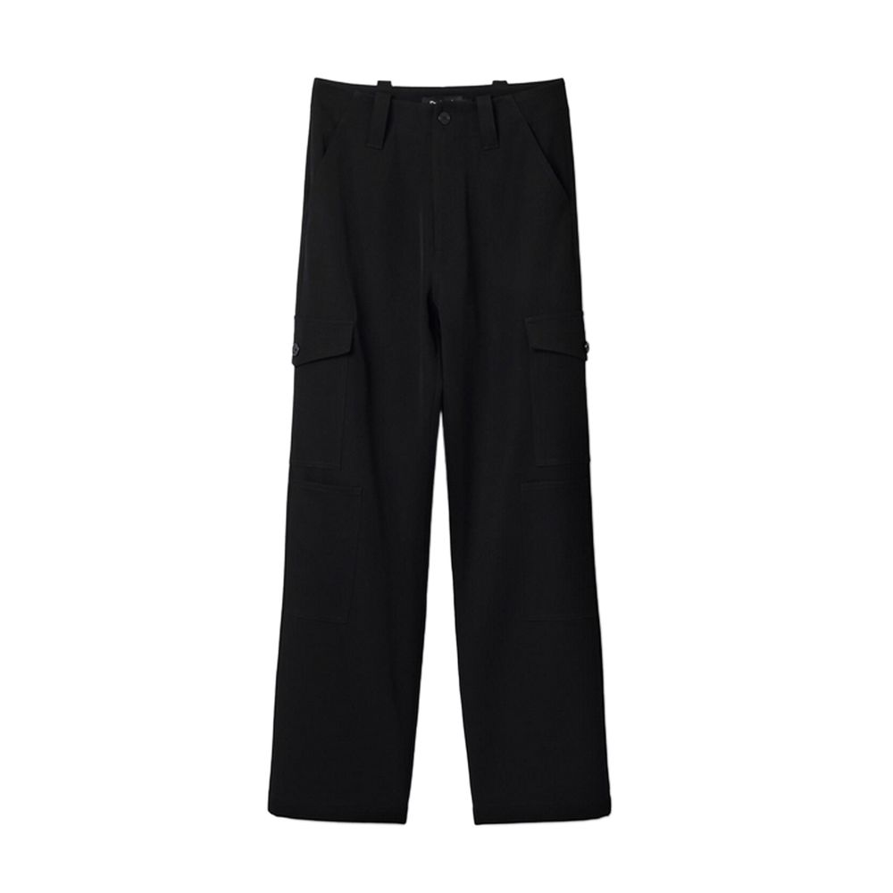 Black Polyester Cropped Pants