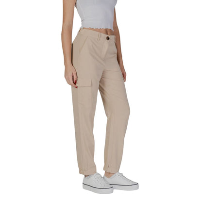 Beige Polyester Cargo Pants