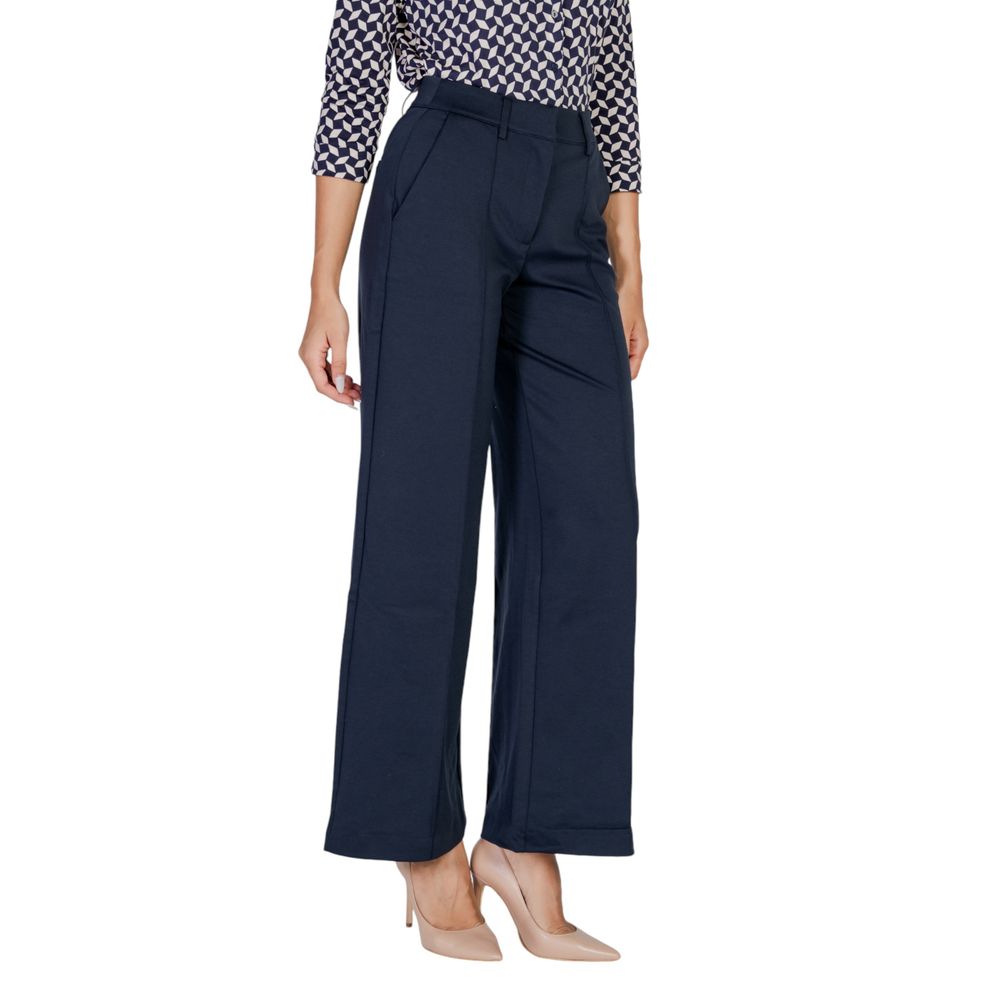 Blue Polyester Casual Pants