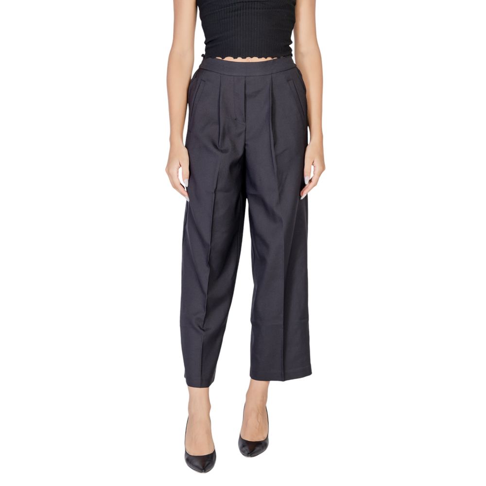 Black Polyester Casual Pants