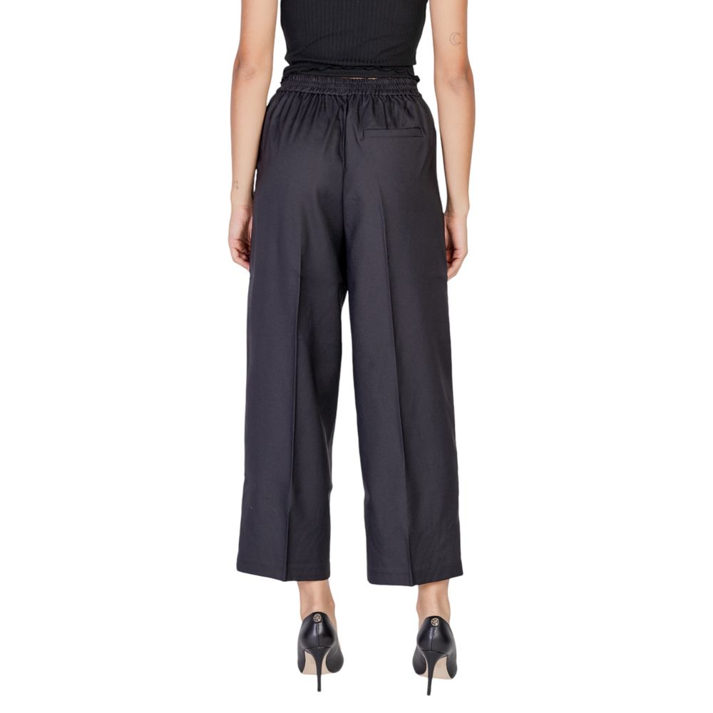 Black Polyester Casual Pants
