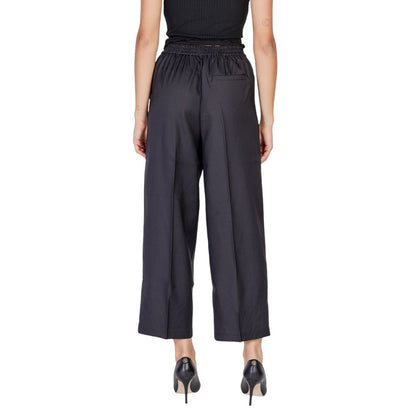 Black Polyester Casual Pants