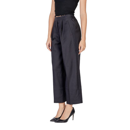 Black Polyester Casual Pants